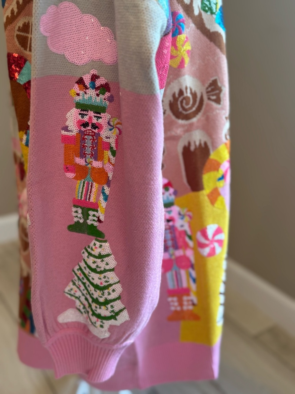 New! QUEEN OF SPARKLES Pink Candyland Sequin Sweater Dress - Picture 6 of 10